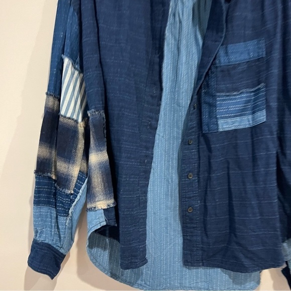 Free People Patch Denim High Low Button Down Shacket Top - Picture 10 of 13
